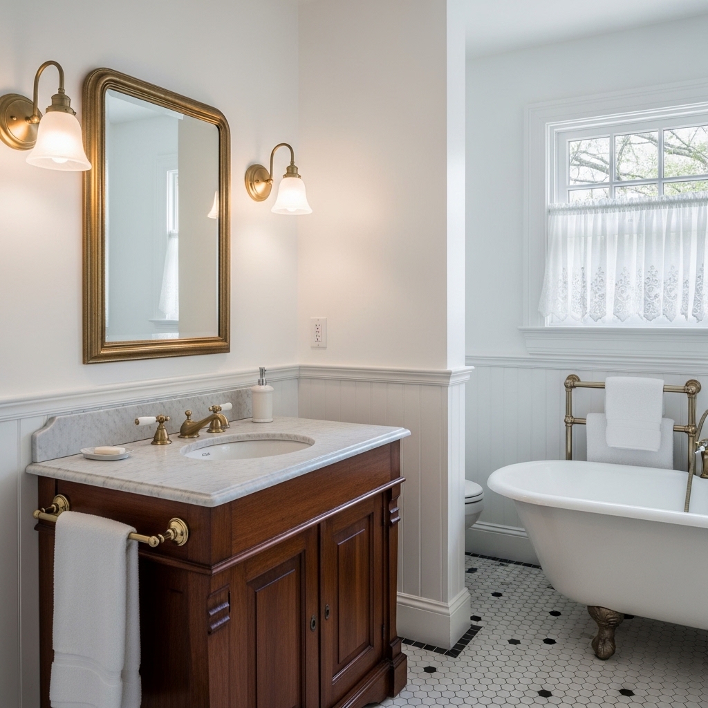 23 Small Victorian Bathroom Designs: Period Charm Meets Modern Function 6 Hex Tile Flooring Grounding a Modest Footprint With Antique Patterns