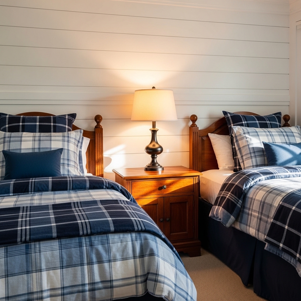 Classic Boys Bedroom Ideas That Never Go Out of Style 9 Layered Blue Plaid Textiles On Twin Beds
