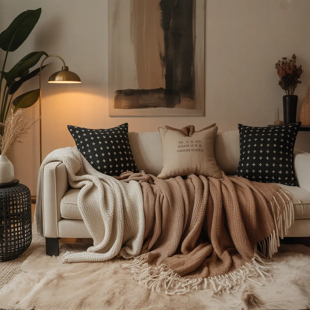 18 Black and Tan Living Room Ideas for Timeless, Sophisticated Comfort 6 Layered Neutral Textiles