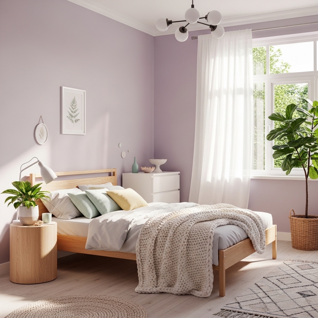 14 Purple Bedroom Ideas with Stylish Charm 4 Light Purple Bedroom with Airy Warmth