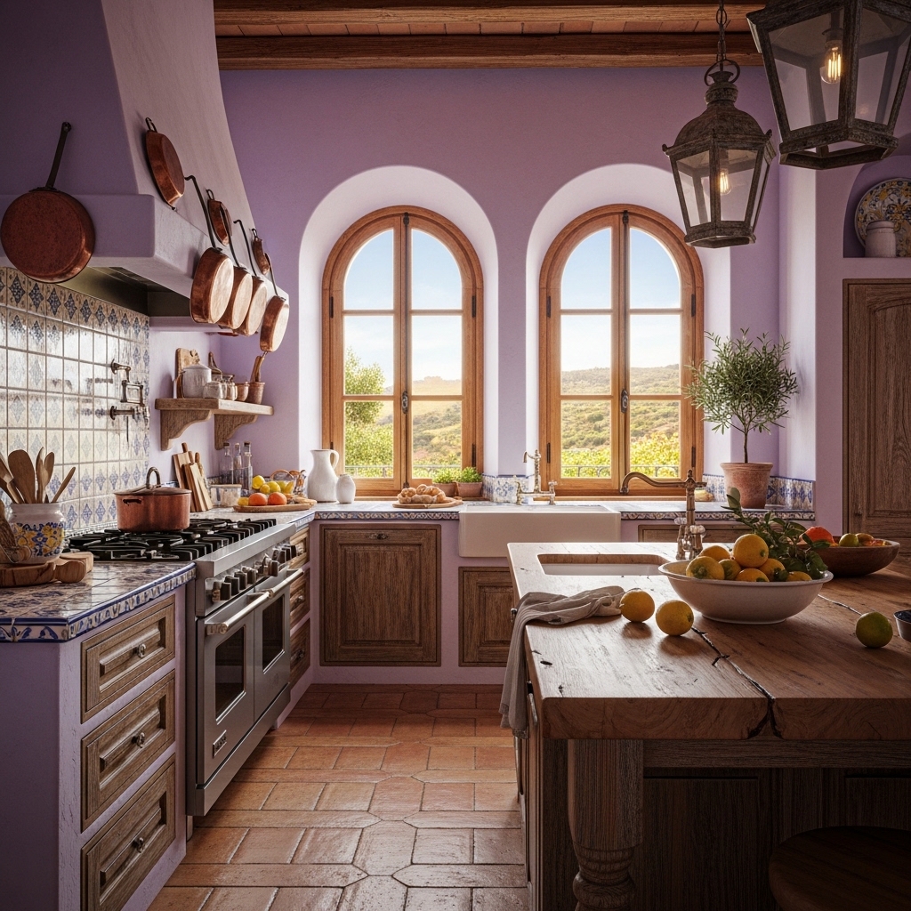Mediterranean Style Lavender Kitchen Design
