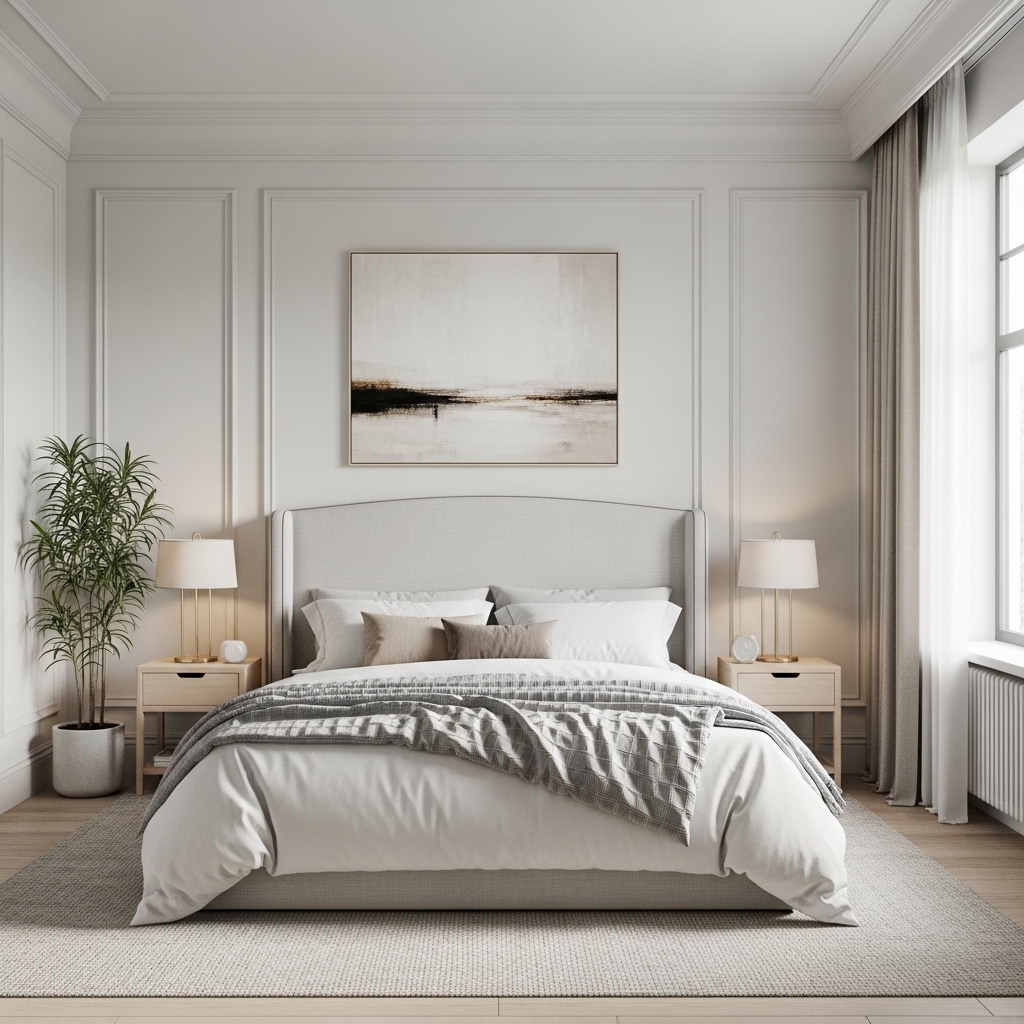 20+ Neo-Classical Master Bedroom Ideas You’ll Pin Now – Elegant, Timeless Inspiration 14 Minimal Ornamentation, Maximum Impact