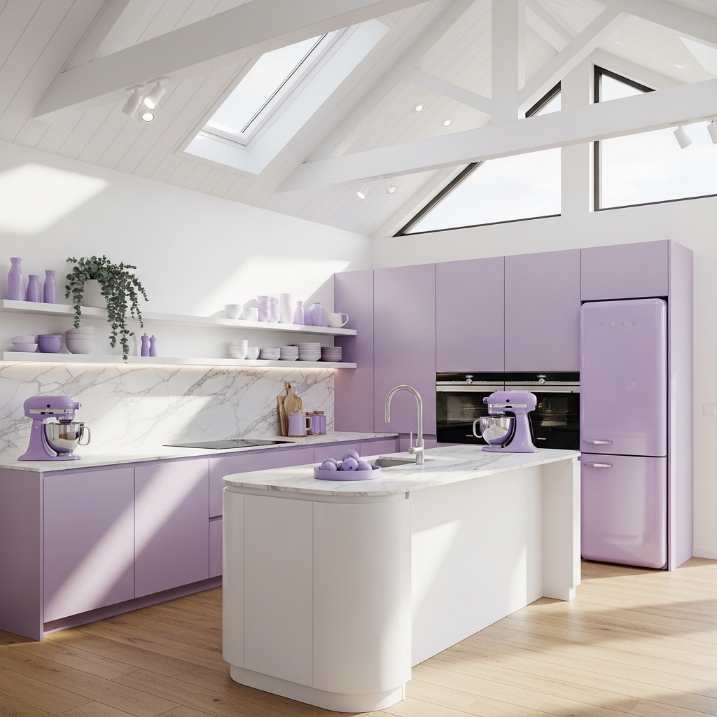 Minimalist Kitchen With Lavender Appliances