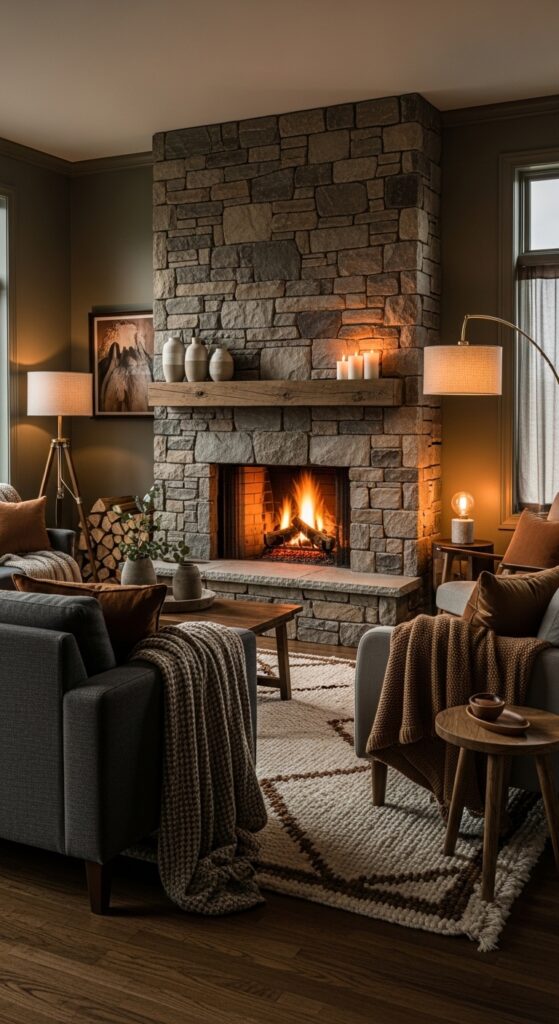 Moody Earthy Aesthetic Featuring a Fireplace