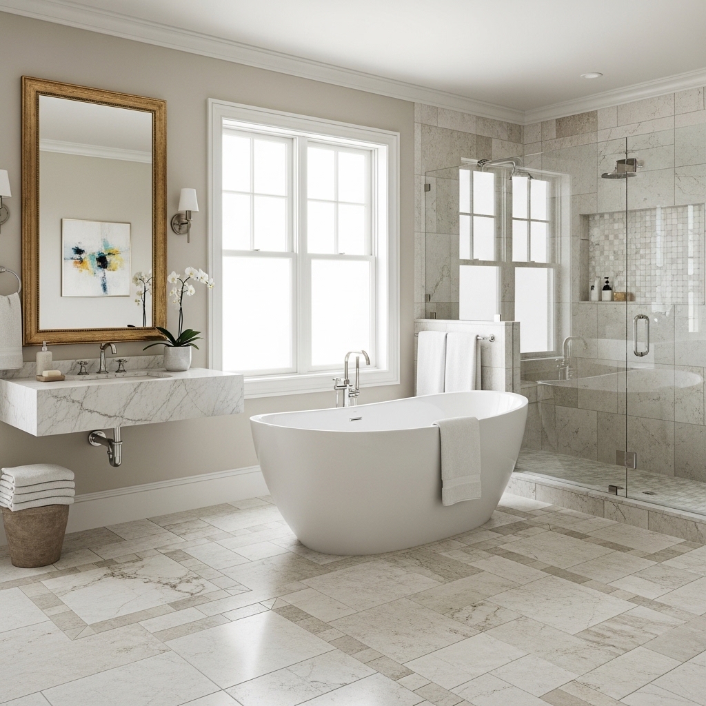 10 Stunning Bathroom Floor Tile Ideas You’ll Love 5 Natural stone bathroom