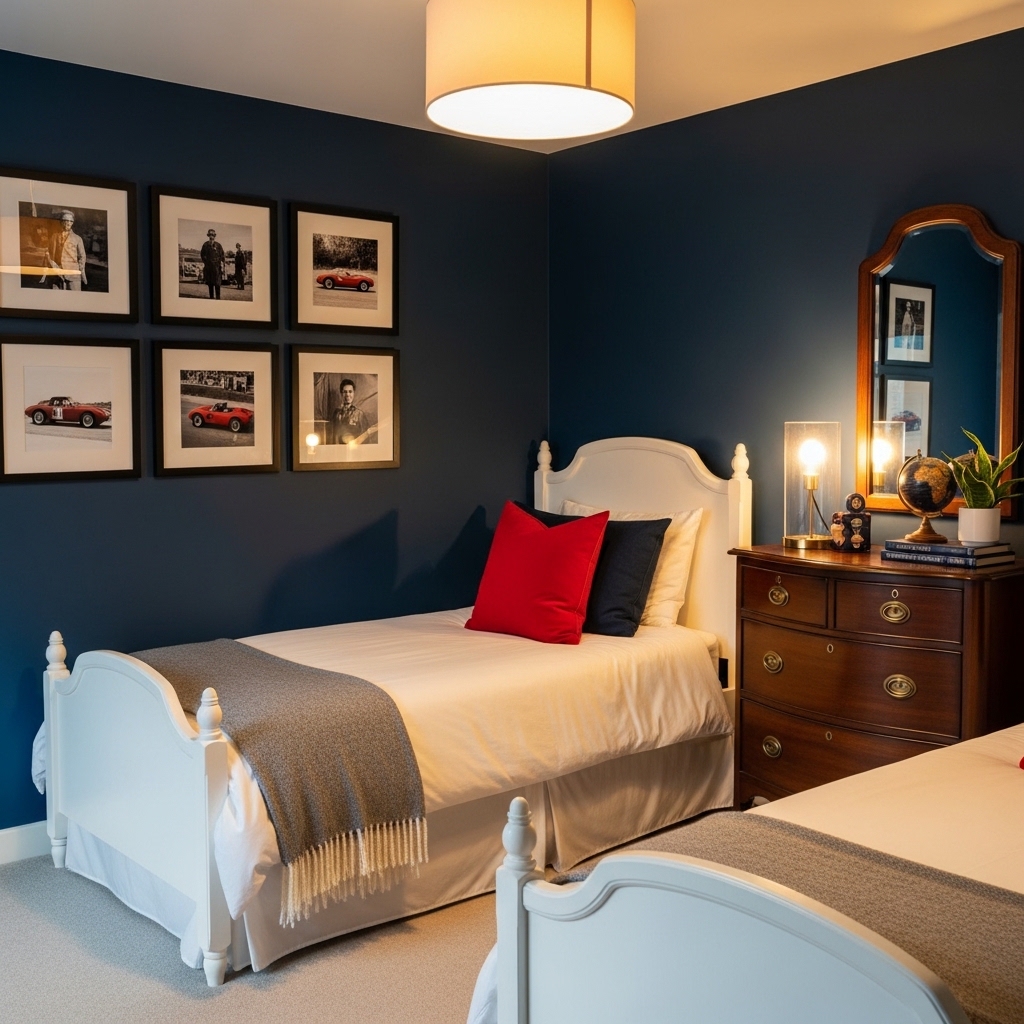 Classic Boys Bedroom Ideas That Never Go Out of Style 4 Navy Accent Wall With Red Pillows