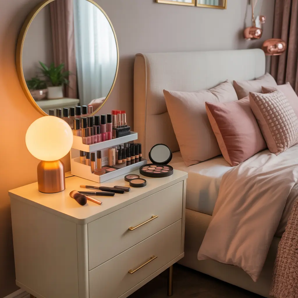 How to Create a Vanity Nook in Small Bedroom (So Chic!) 3 Nightstand Double Duty
