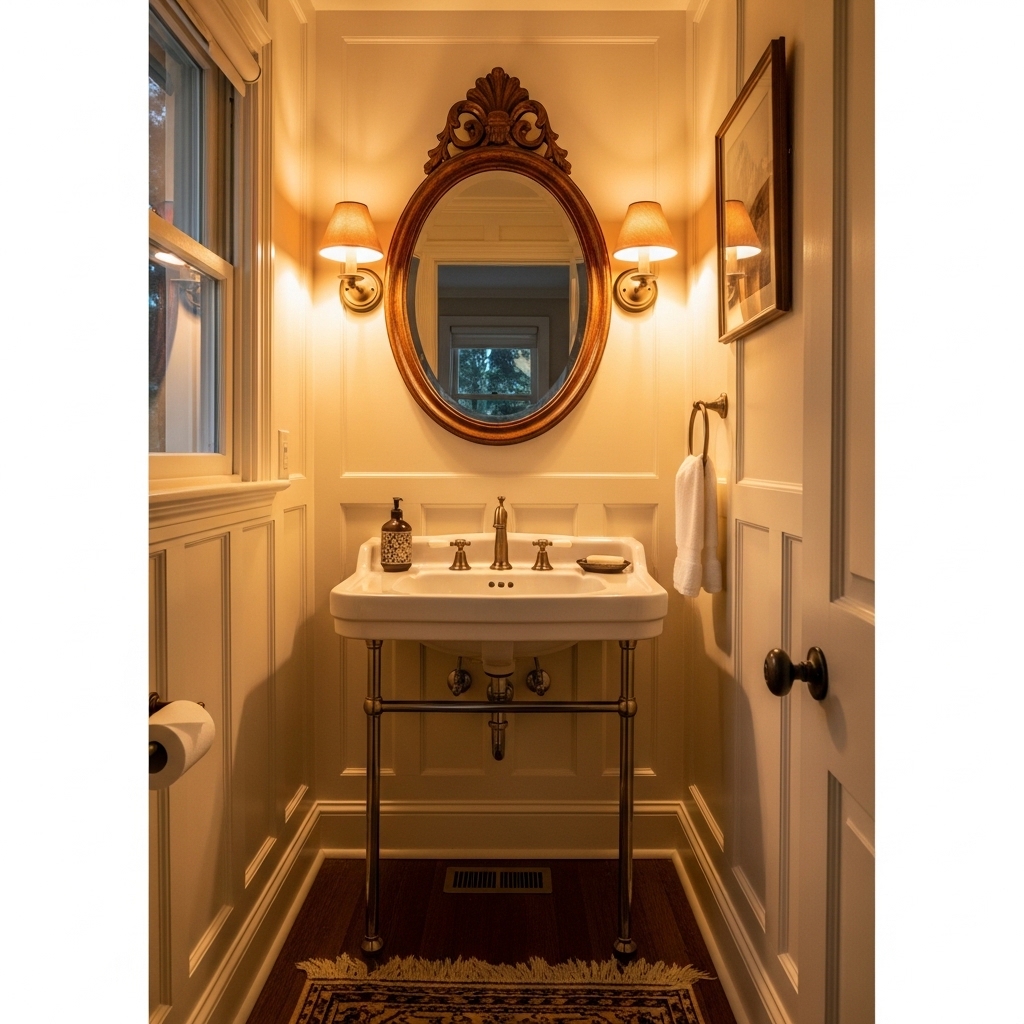 23 Small Victorian Bathroom Designs: Period Charm Meets Modern Function 20 Oil-Rubbed Bronze Hardware Accenting a Snug Historical-Inspired Space