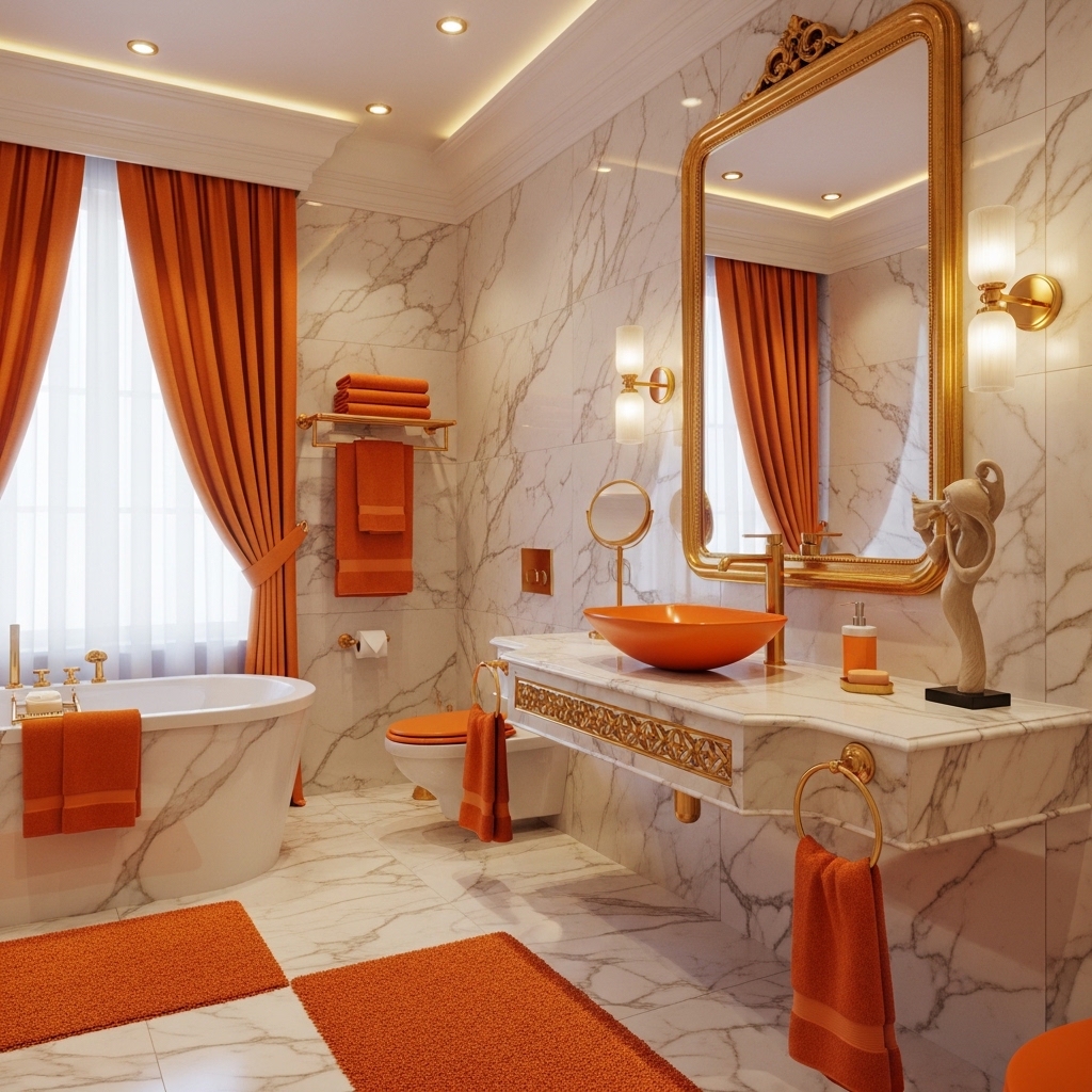 29 Enchanting Girly Bathroom Decor Ideas for a Whimsical Touch 22 Opulent Orange Oasis