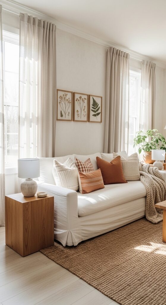 Pair Natural Hues with a White Couch