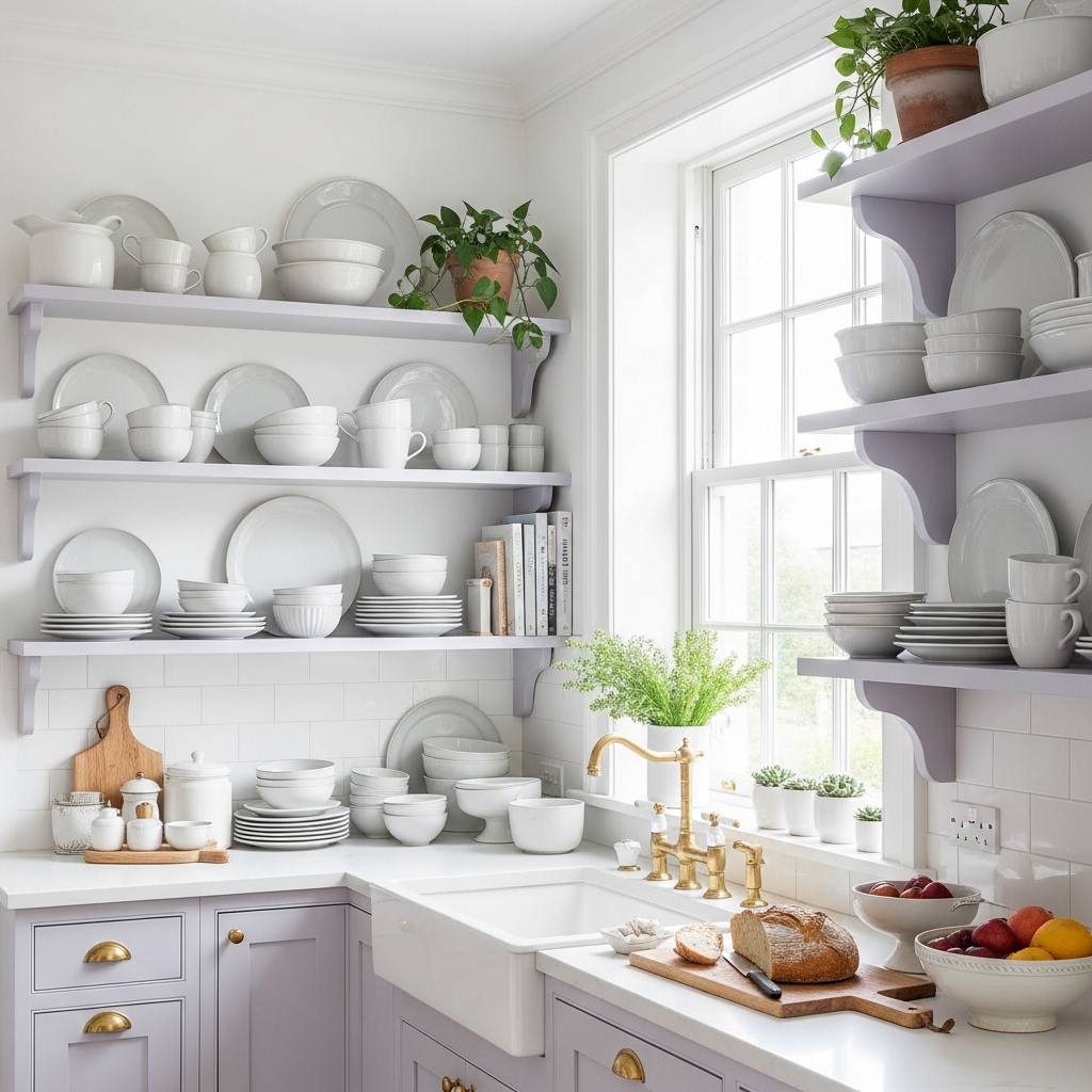 Pastel Lavender Open Shelving Display