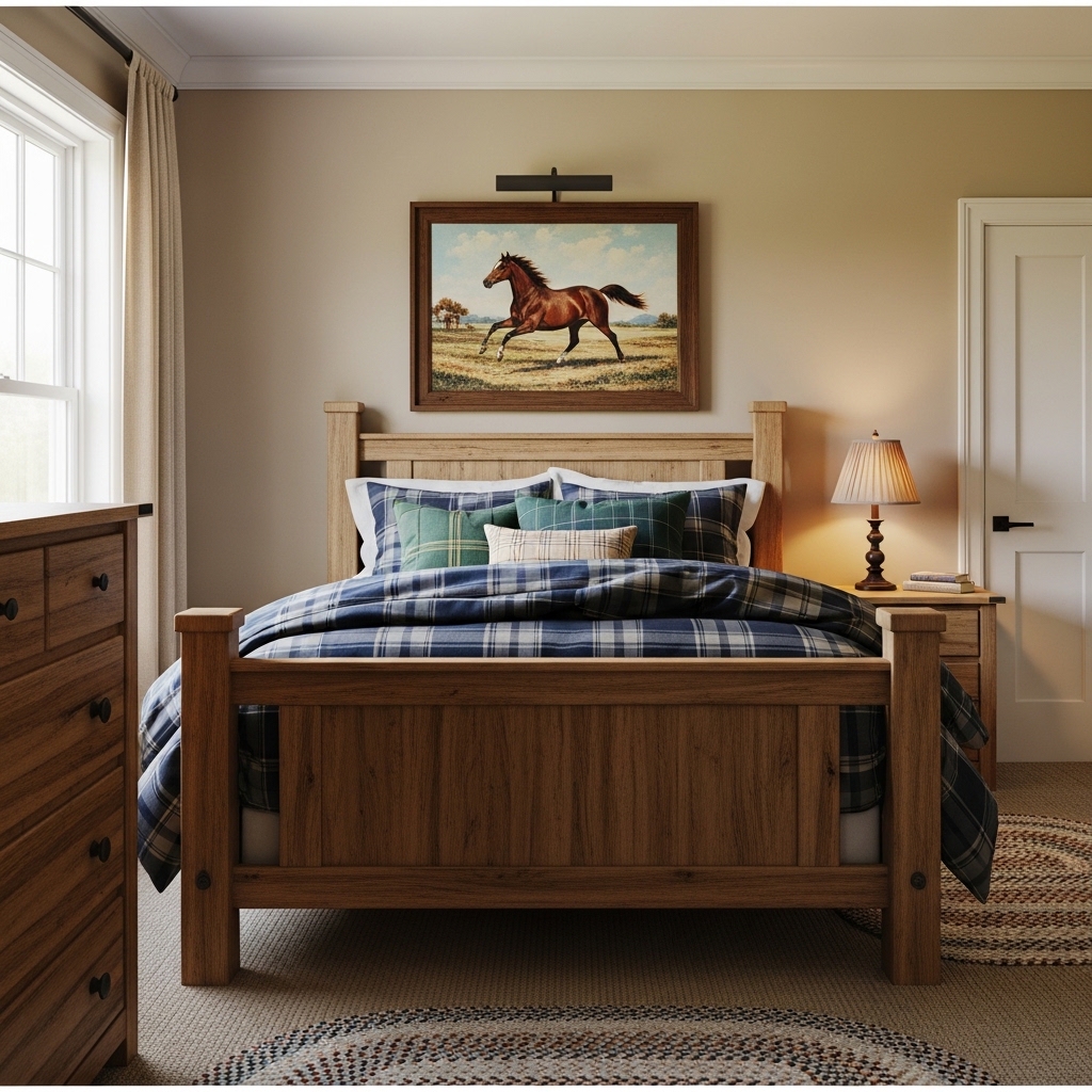 Classic Boys Bedroom Ideas That Never Go Out of Style 2 Plaid Pillows And Rustic Horse Artwork