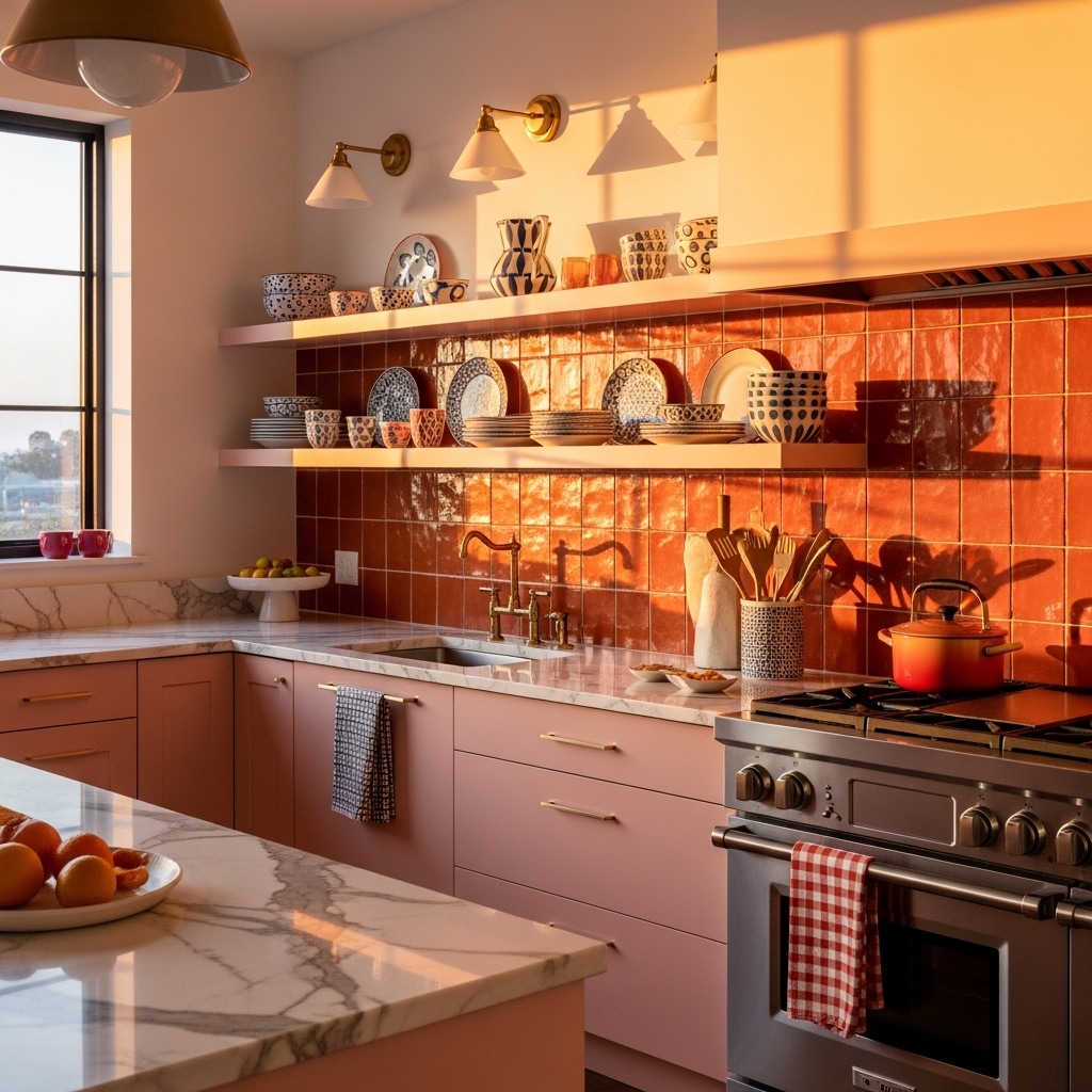 17 Bright Eclectic Kitchens That Make a Bold Statement 3 Playful Pink and Orange Paradise