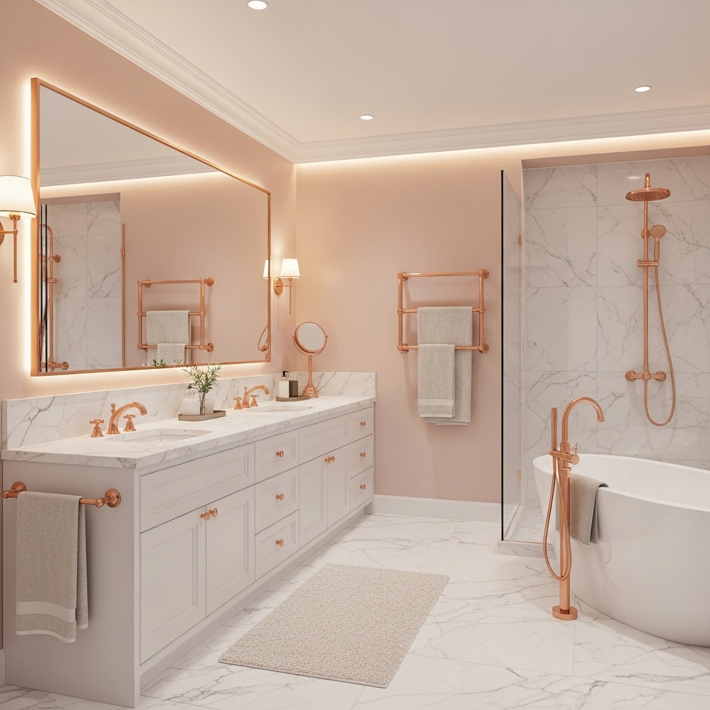 29 Enchanting Girly Bathroom Decor Ideas for a Whimsical Touch 11 Radiant Rose Gold