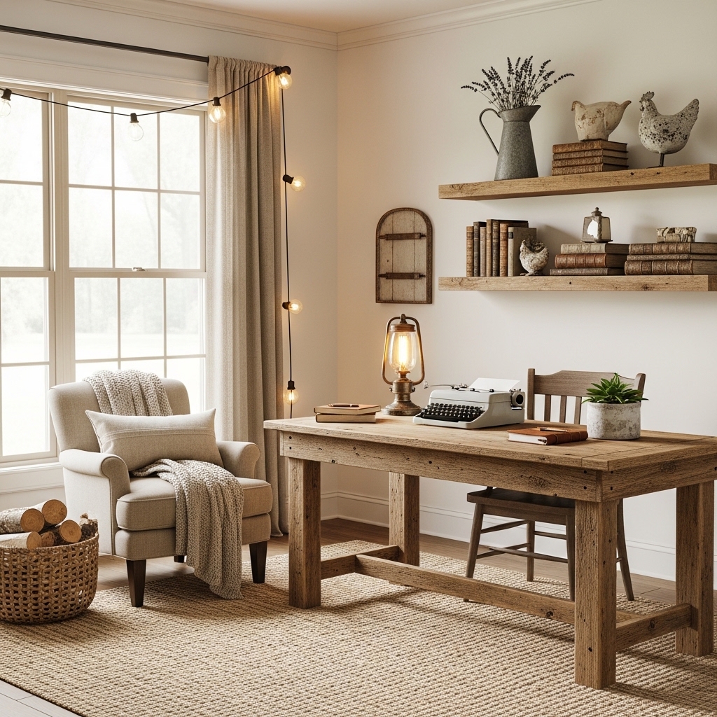 23 Home Office Ideas to Upgrade Your Work From Home Setup 16 Rustic office with reclaimed wood desk and shelving