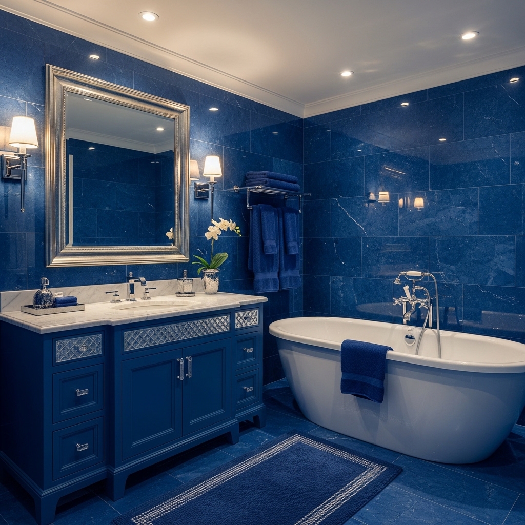 29 Enchanting Girly Bathroom Decor Ideas for a Whimsical Touch 20 Silky Sapphire Splendor