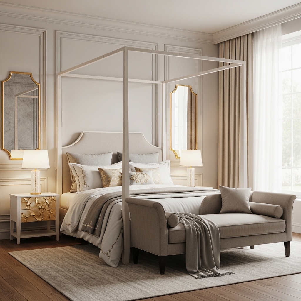 20+ Neo-Classical Master Bedroom Ideas You’ll Pin Now – Elegant, Timeless Inspiration 20 Soft Gold Accents for Warmth
