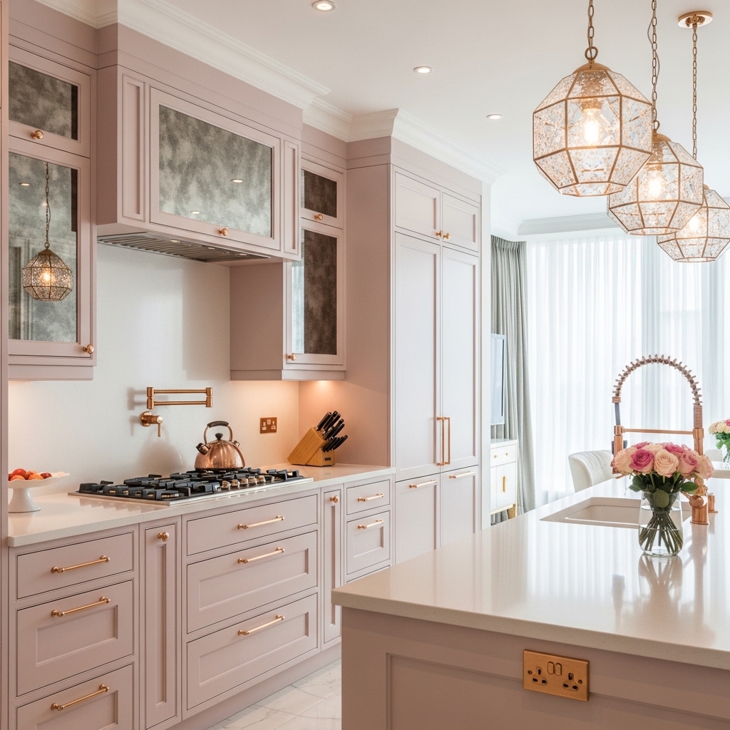 17 Bright Eclectic Kitchens That Make a Bold Statement 14 Sparkling Pink Glam Kitchen