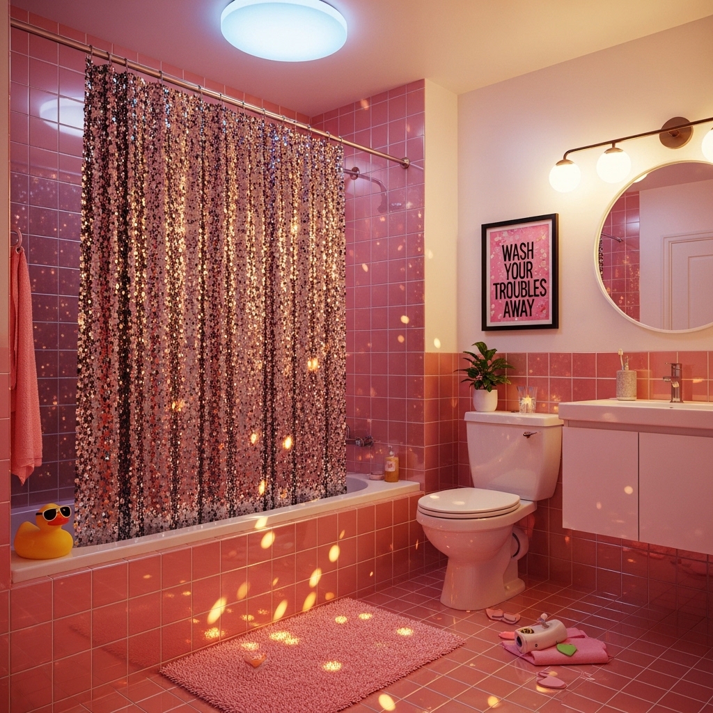29 Enchanting Girly Bathroom Decor Ideas for a Whimsical Touch 8 Sparkling Sequin Delight