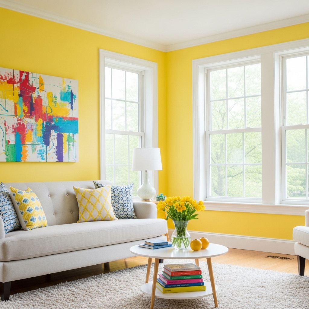 24 Stunning Living Room Paint Color Ideas That Pair Perfectly with Off White Furniture! 19 Sunny Lemon Yellow