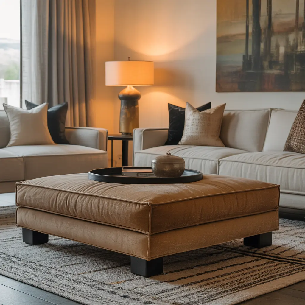 18 Black and Tan Living Room Ideas for Timeless, Sophisticated Comfort 18 Tan Ottoman with Dark Base