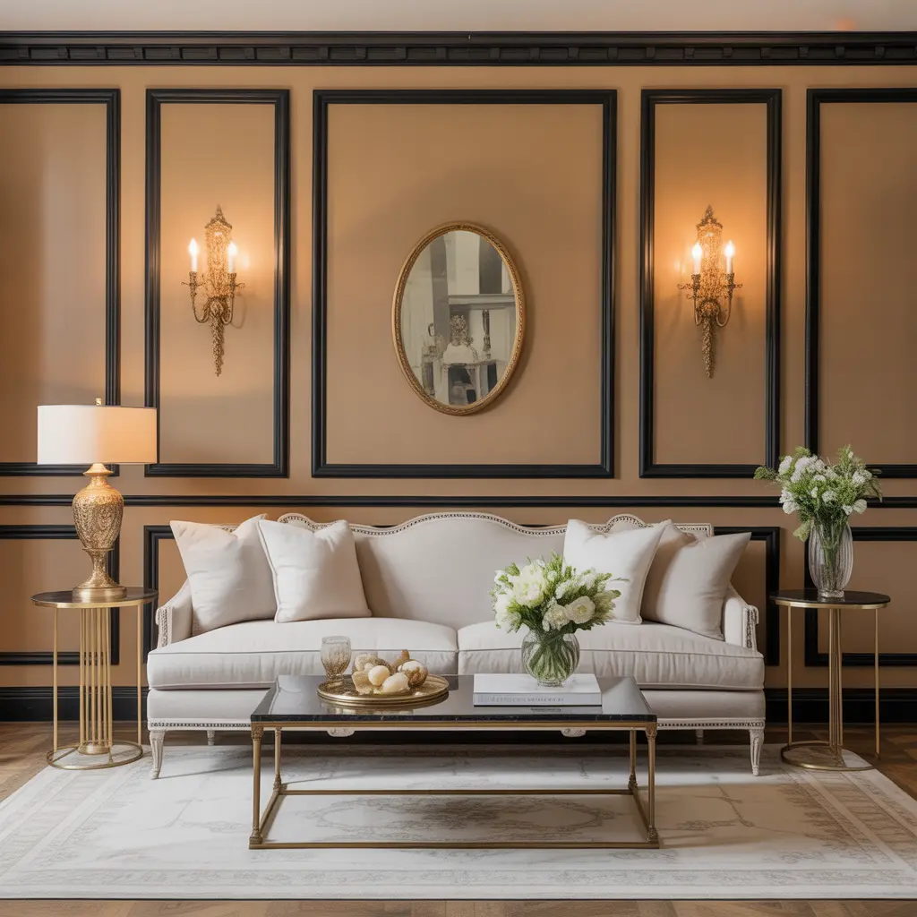 18 Black and Tan Living Room Ideas for Timeless, Sophisticated Comfort 13 Tan Walls with Black Panel Molding