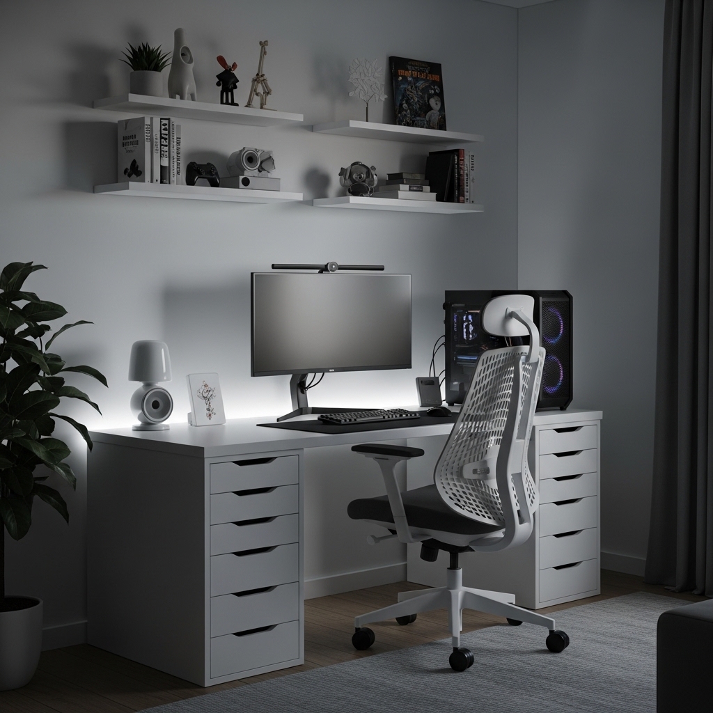 17 Brilliant Ikea Home Office Ideas You’ll Want to Copy Today 10 The All-White ALEX Gaming Nook