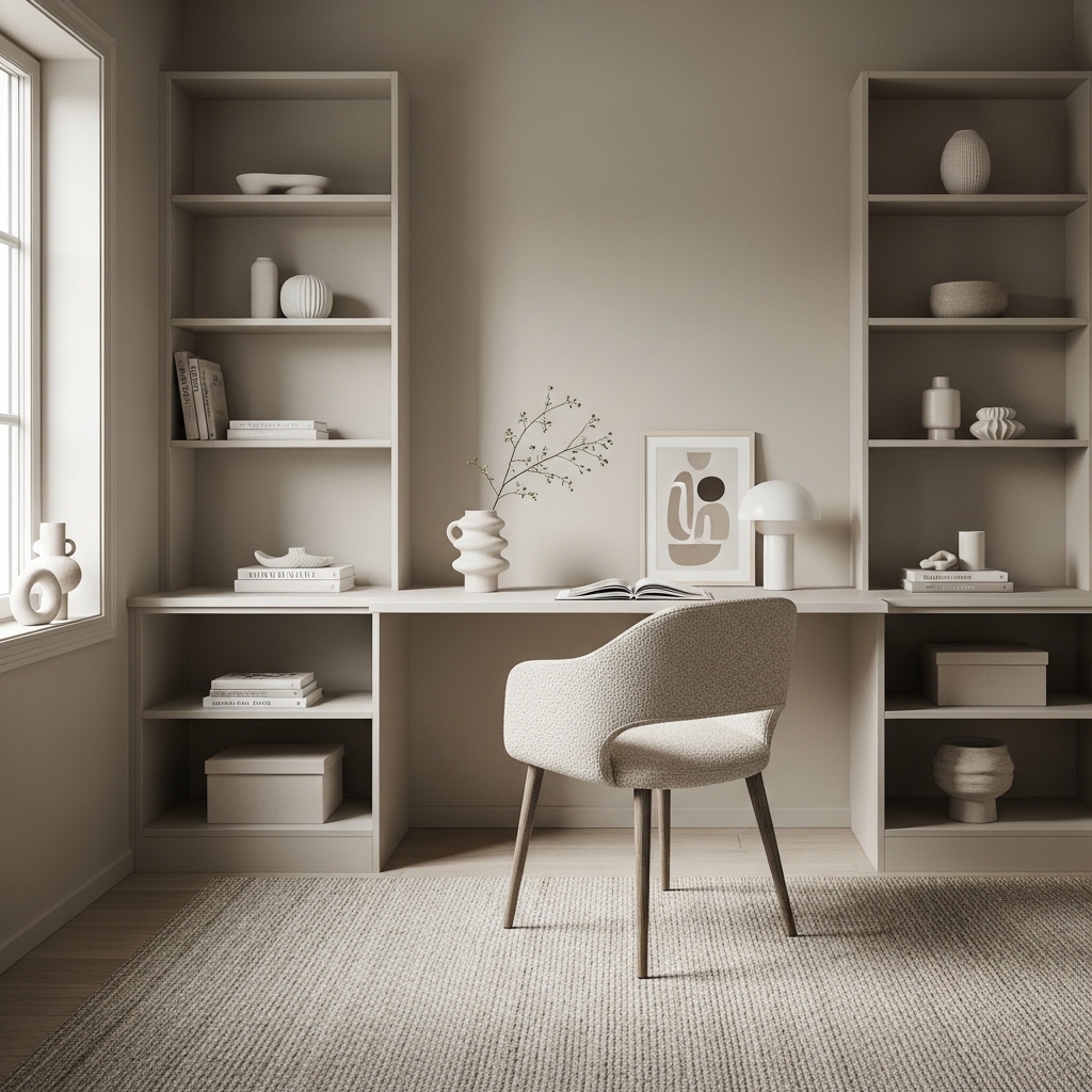 17 Brilliant Ikea Home Office Ideas You’ll Want to Copy Today 7 The Soft Monochromatic Built-In
