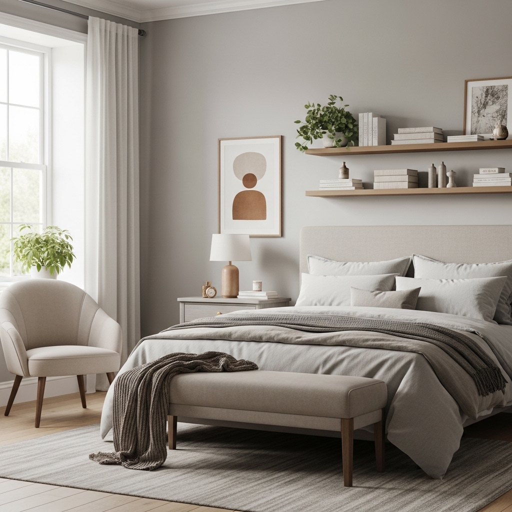 17 Color-Focused Bedroom Themes to Support Calm and Clarity for Moms in Their 40s 17 Transitional Bedroom with Color Evolution