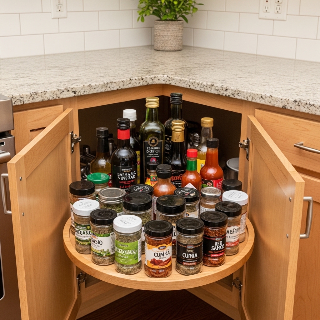 Utilize Lazy Susans for Corner Cabinets