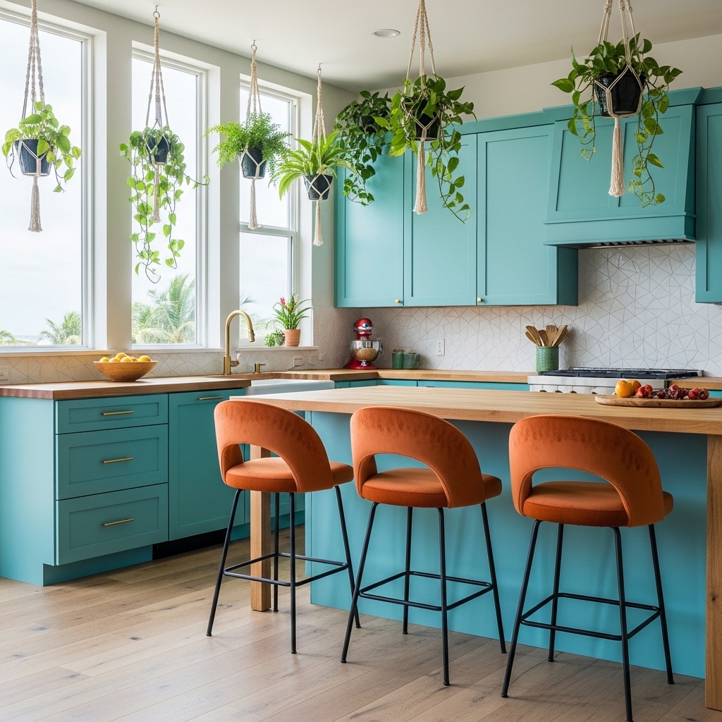 17 Bright Eclectic Kitchens That Make a Bold Statement 4 Vibrant Turquoise and Orange Oasis