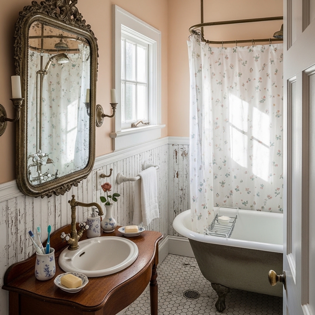 23 Small Victorian Bathroom Designs: Period Charm Meets Modern Function 4 Vintage Mirror Expanding a Compact Room With Authentic Era Details