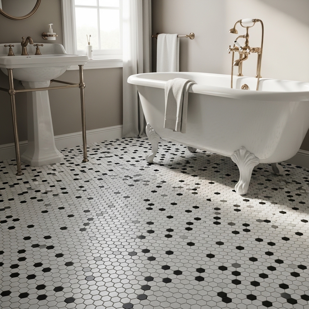 10 Stunning Bathroom Floor Tile Ideas You’ll Love 3 Vintage Hexagon Tiles