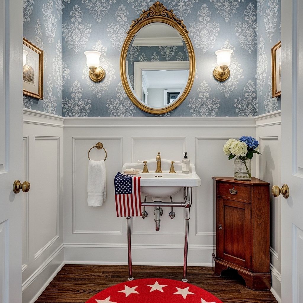 23 Small Victorian Bathroom Designs: Period Charm Meets Modern Function 9 Wainscoting Panels Adding Depth to a Snug Historical Powder Room