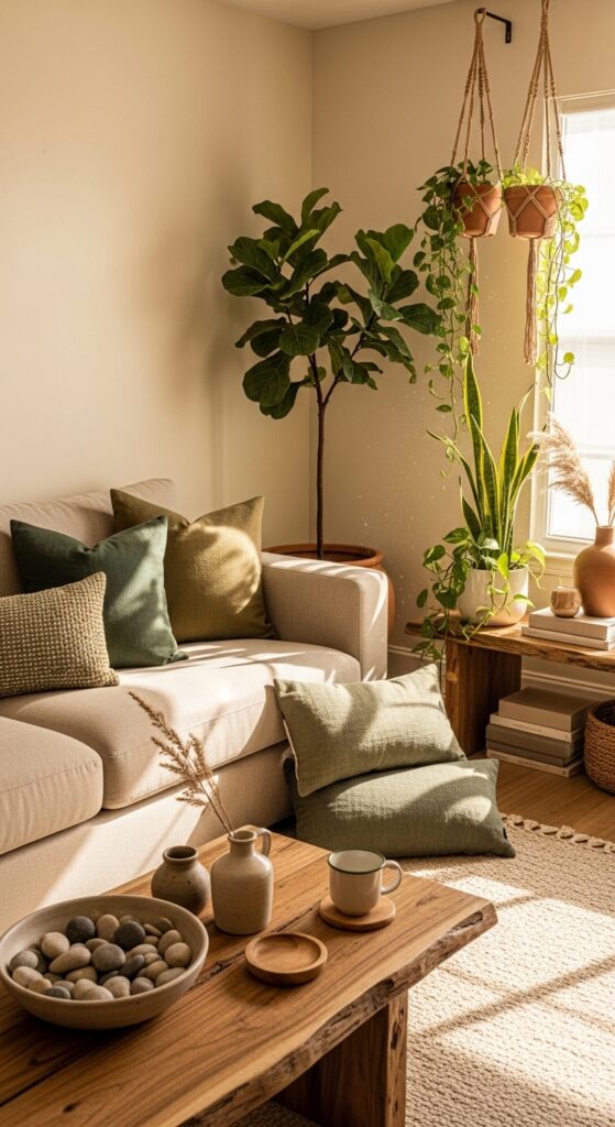 Warm Neutrals with Green Accents