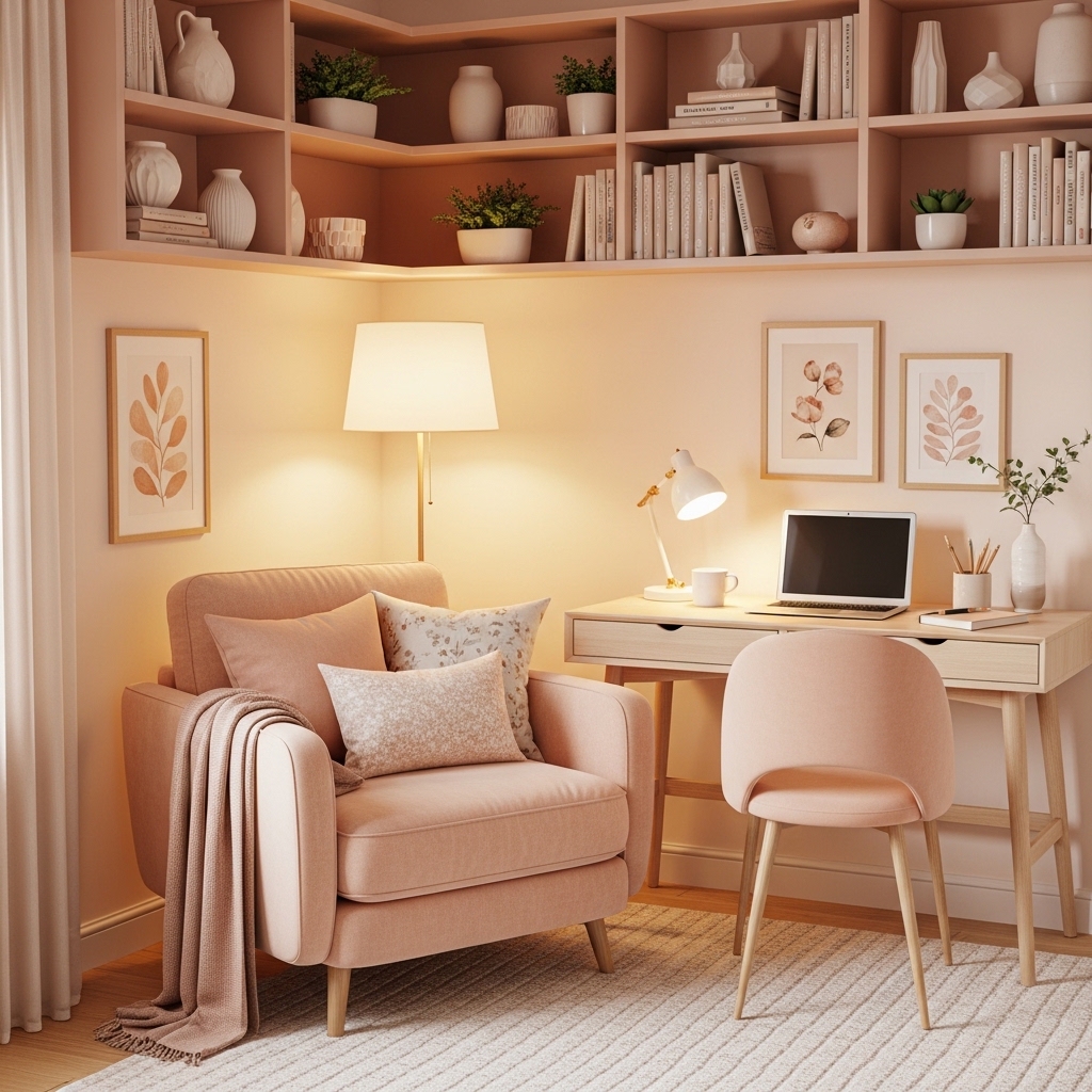 Warm Peach Reading Nook Office