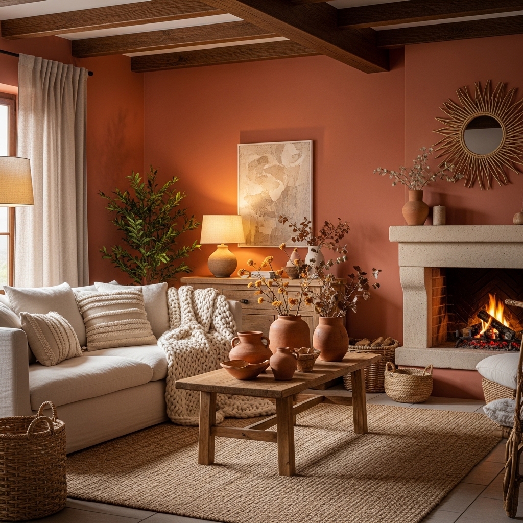 24 Stunning Living Room Paint Color Ideas That Pair Perfectly with Off White Furniture! 5 Warm Terracotta