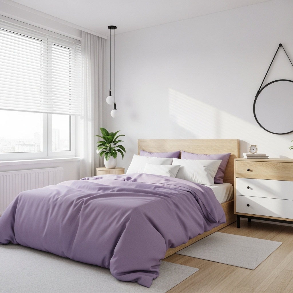 14 Purple Bedroom Ideas with Stylish Charm 13 White and Purple Bedroom with Fresh Balanc