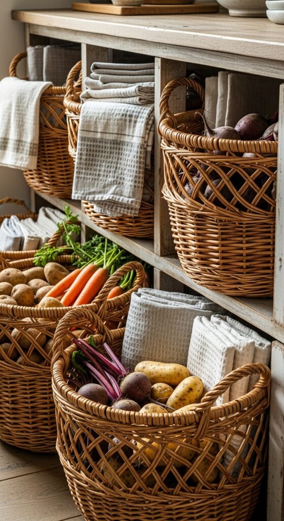 French Country Kitchen Decor: 21 Lived-In Cozy Looks 14 Woven Wicker Basket Storage